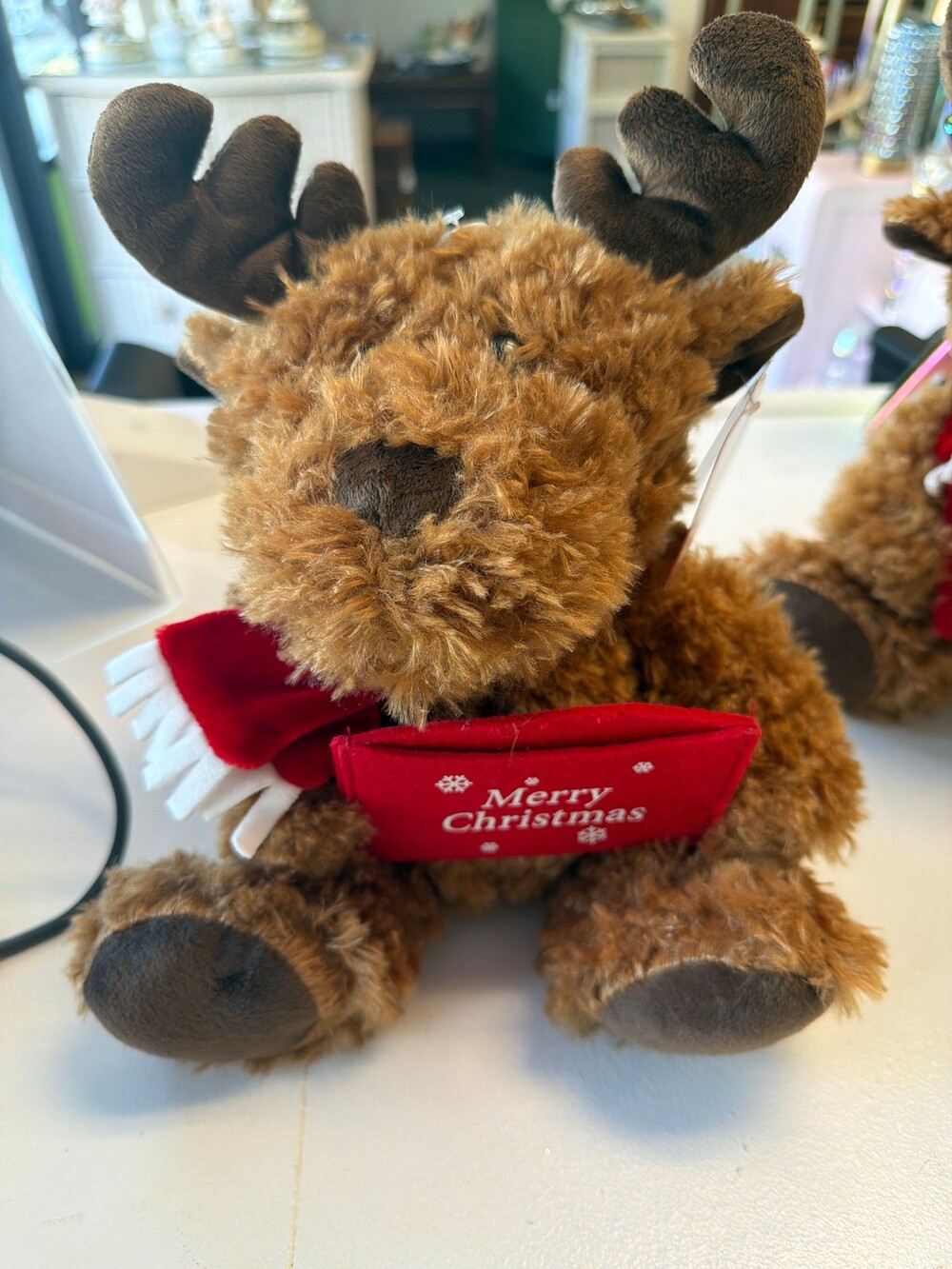 American Greetings Plush Reindeer Merry Christmas Brown Holiday Decor